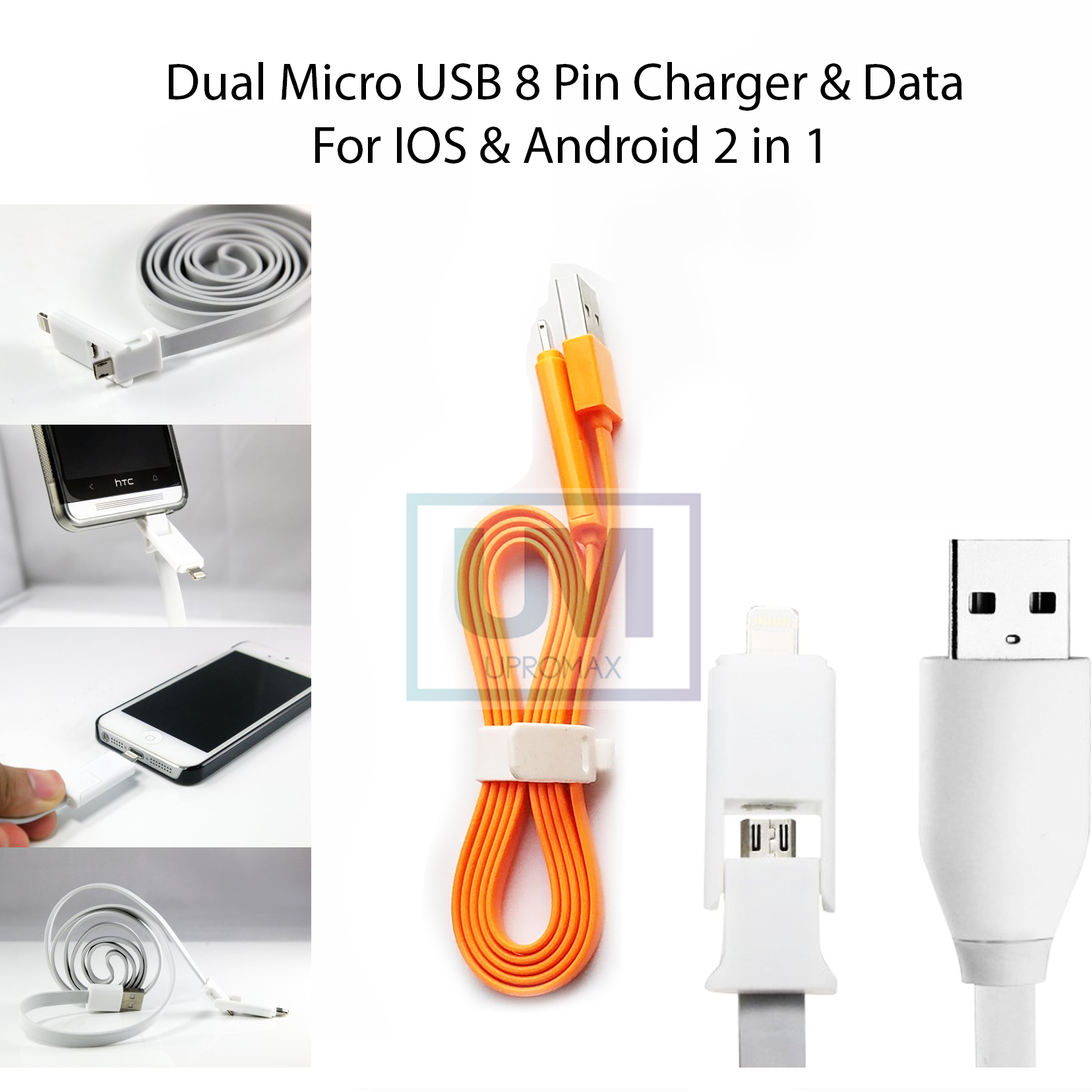Dual Micro USB Lightning 3 Ft Cable 2-In-1 Charging And Data Sync IOS - UproMax