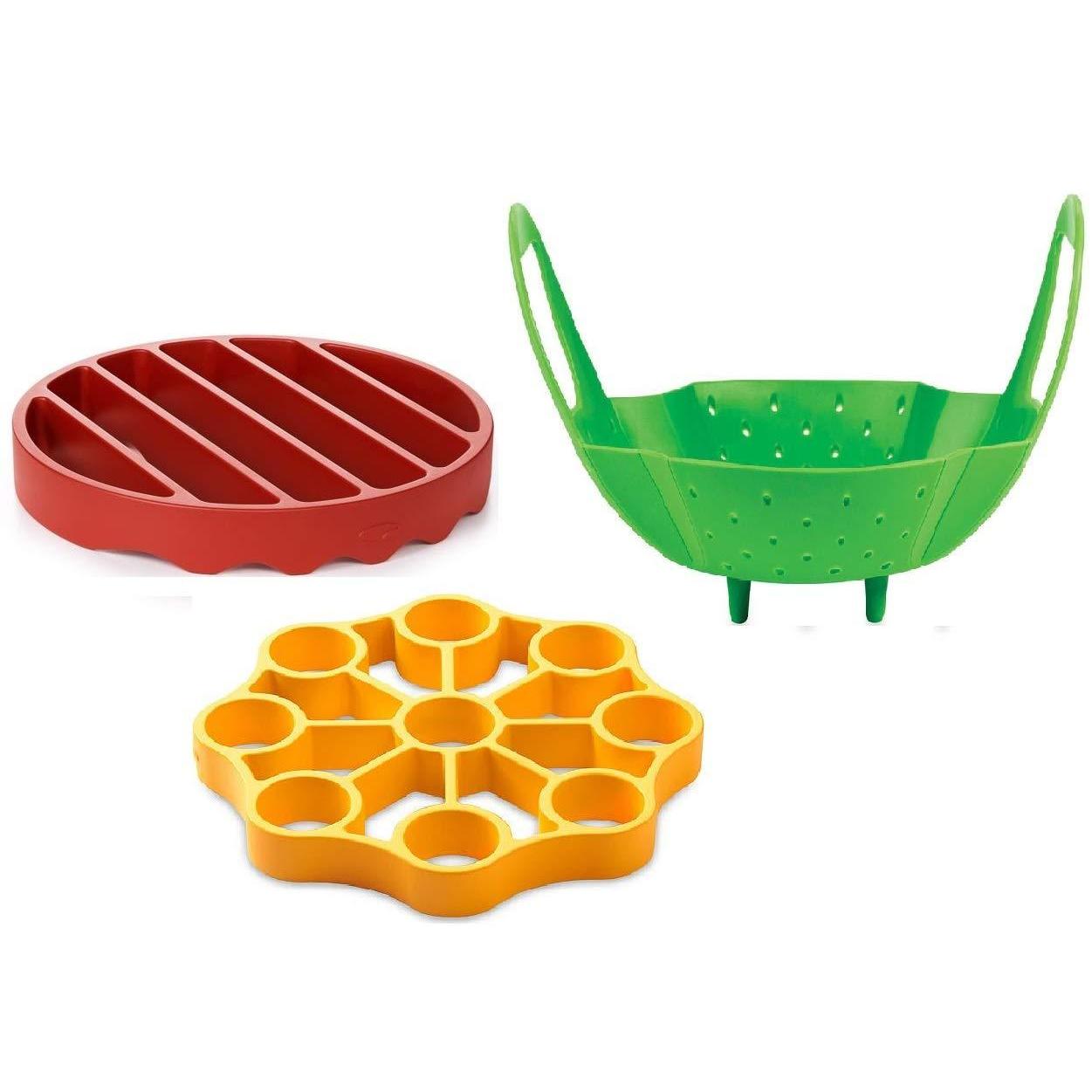 Silicone Pressure Cooker Piece Egg Steamer Basket Cooking Rack, Red Yellow Green Insta-Pot Accesorie - UproMax